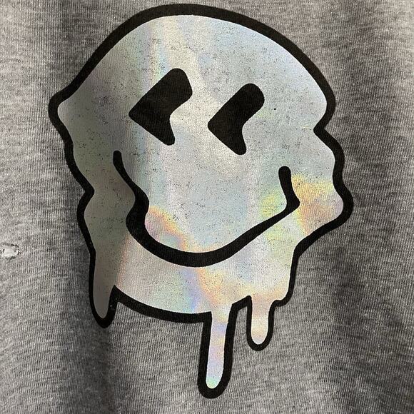 Wildfox Glitch Ophelia Sweatshirt Women Size Small Gray Drippy Face Smiley - Picture 4 of 9